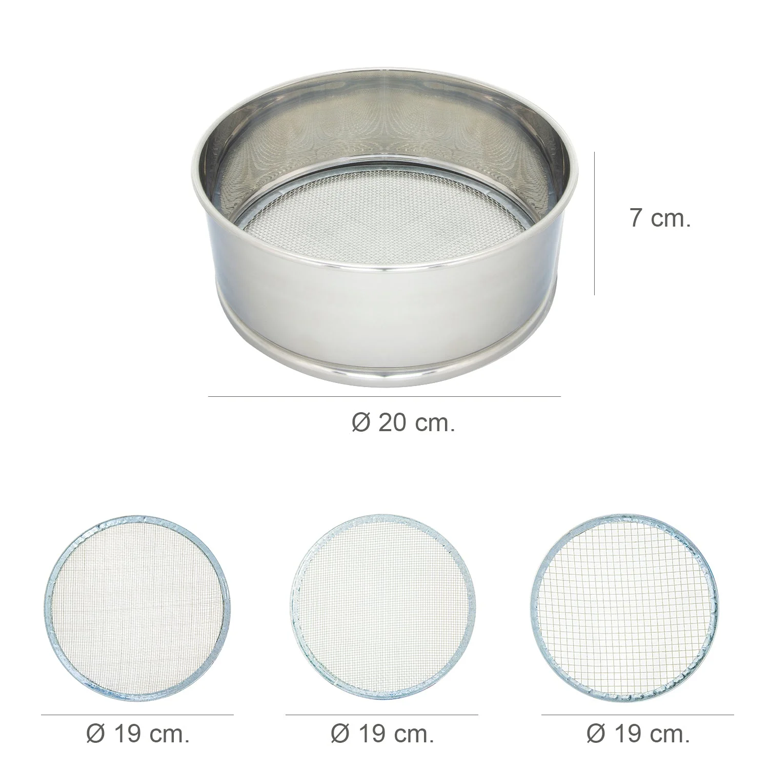 Tamiz harinero de acero inoxidable 20 cm con 3 mallas